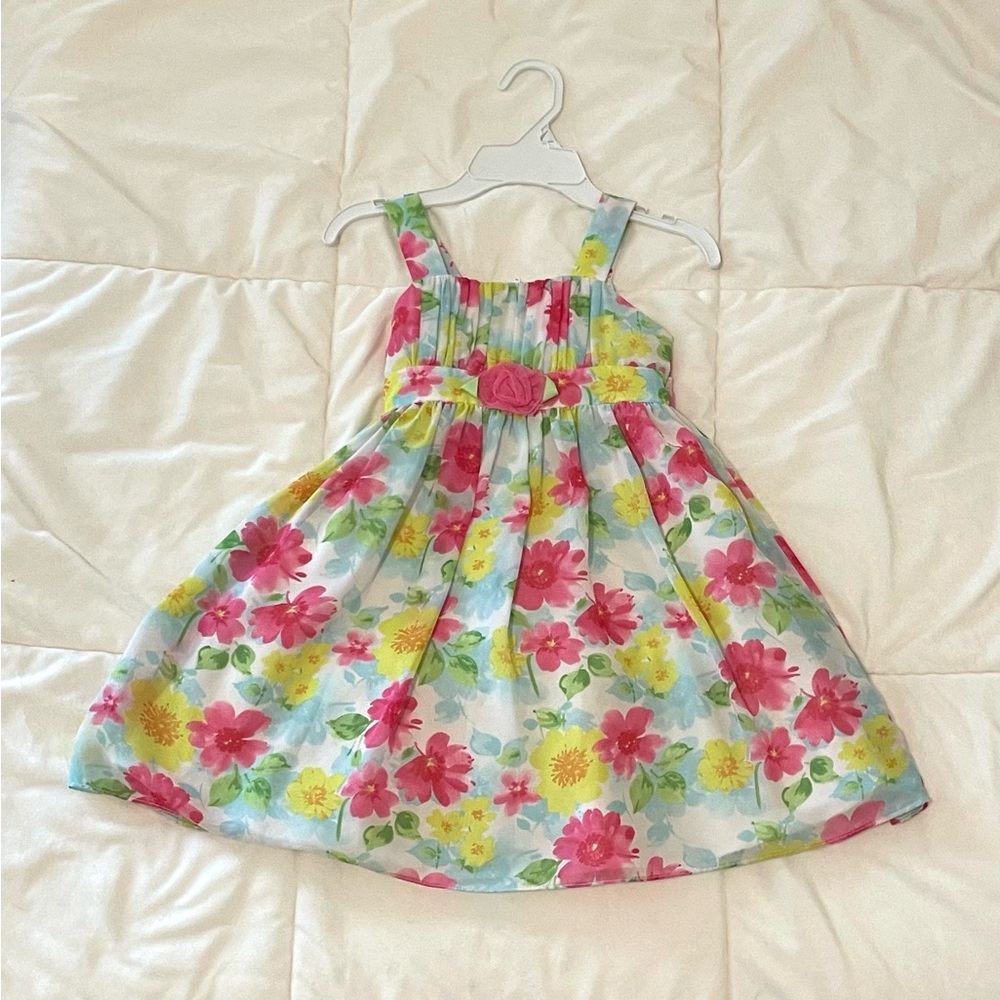 Jessica Ann Pink and Yellow Floral Sundress with Rosette